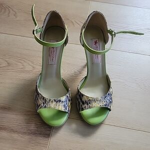 Argentine tango shoes 37 handmade mint green Faux snakeskin print leather